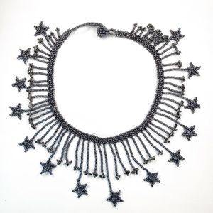 Beaded choker necklace w/dangling stars & beads